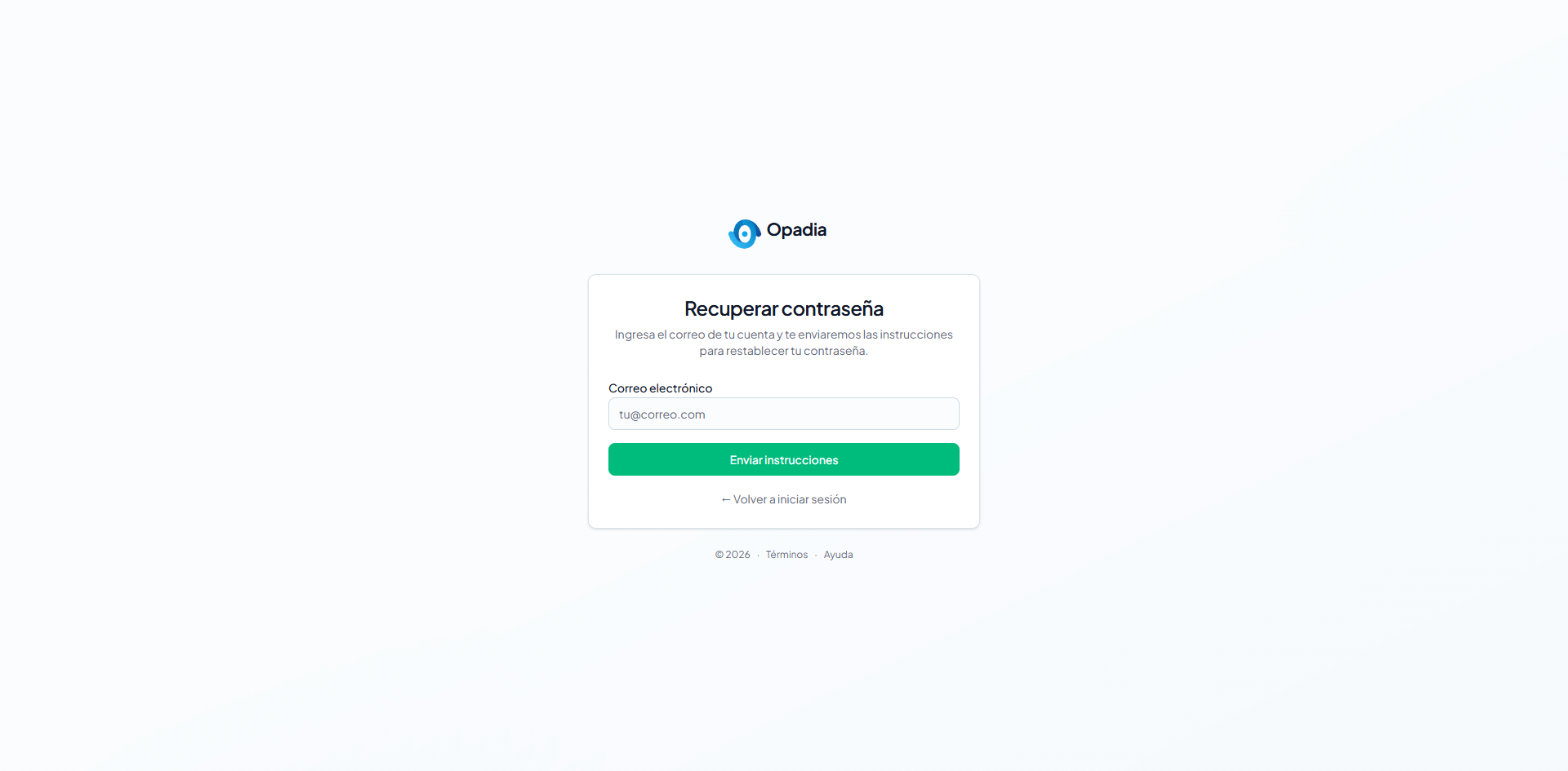 Pantalla de recuperar contraseña