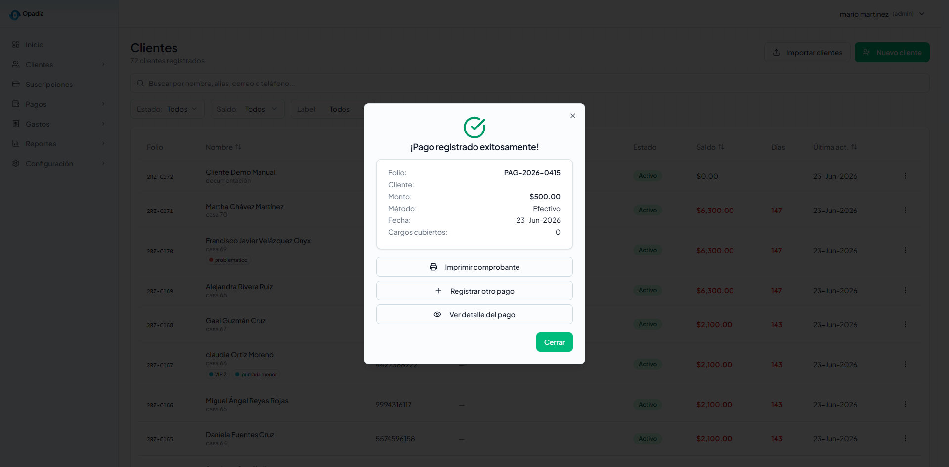 Pago registrado con éxito